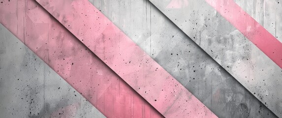 Abstract background with pink and gray geometric shapes, diagonal lines, texture resembling concrete or metal plate. Modern design for presentation, banner, poster, flyer, business card