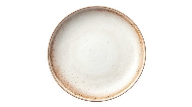 Empty ceramic round plate isolated on transparent and white background.PNG image.