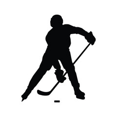 Hockey player. Silhouette of a person playing hockey on a white background. Graphics for designers and for decorating their work. Vector illustration.