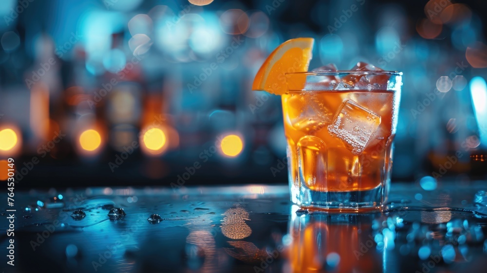 Aufkleber a detailed view of a drink on a table, suitable for various concepts