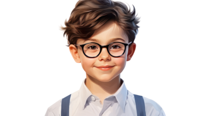 Cartoon concept, boy in glasses and short isolated on transparent and white background.PNG image.