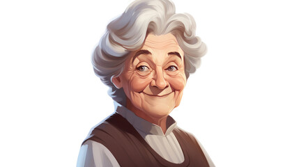 cartoon concept,old granny woman is smiling toothy fillet isolated on transparent and white background.PNG image.