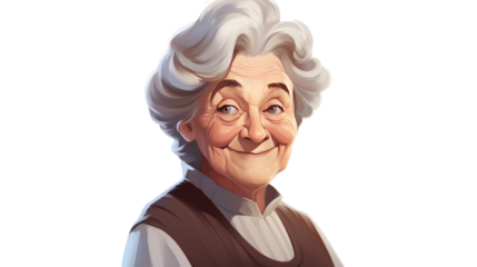 cartoon concept,old granny woman is smiling toothy fillet isolated on transparent and white background.PNG image.