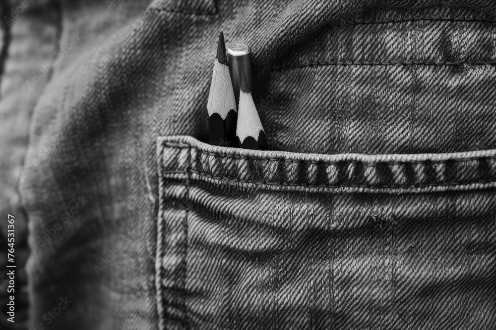Poster Close-up of scissors sticking out of a pocket, suitable for various concepts and designs