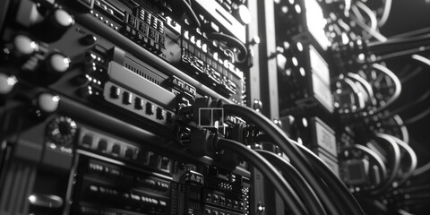 A cluster of wires in black and white. Perfect for tech concepts