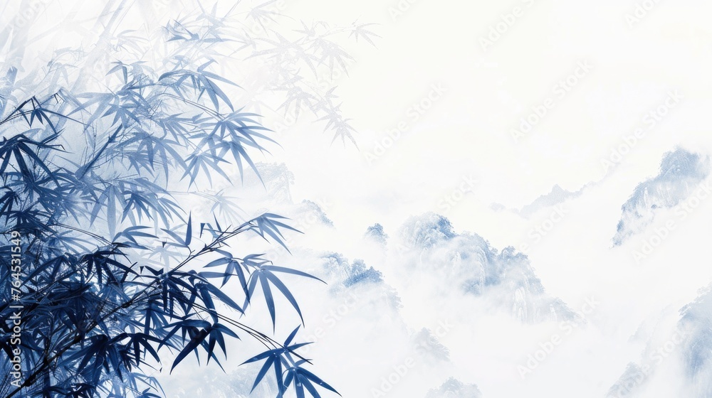 Aufkleber A serene image of a bamboo tree with fluffy clouds in the background. Suitable for nature and relaxation concepts