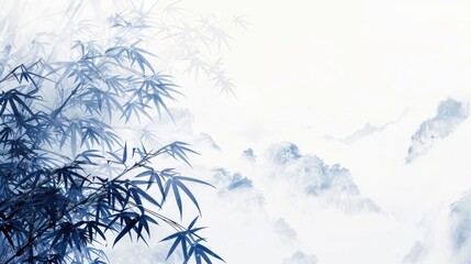 A serene image of a bamboo tree with fluffy clouds in the background. Suitable for nature and relaxation concepts
