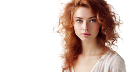 Close-up portrait of a brunette model with long isolated on transparent and white background.PNG image.	