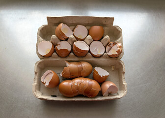 used and empty egg shells, eat cooking concept
