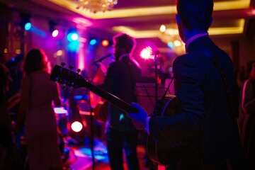 Musicians performing live music to entertain guests and raise funds for charity at a gala event,...
