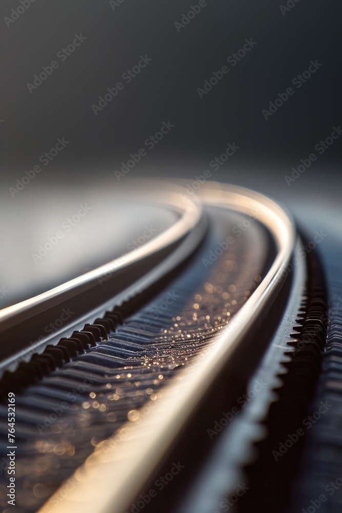 Poster close up of a train track with a blurry background. perfect for transportation projects