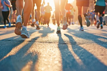 Volunteers hosting a charity marathon and participants running or walking to raise awareness and funds for medical research and patient support, promoting health and wellness, Generative AI