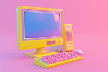 Computer Monitor and Keyboard Depicting a computer monitor displaying a video game interface
