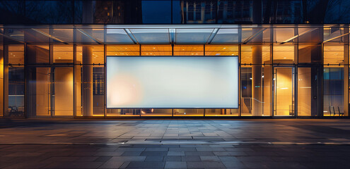 Blank white advertising billboard on a office building wall at night, mockup