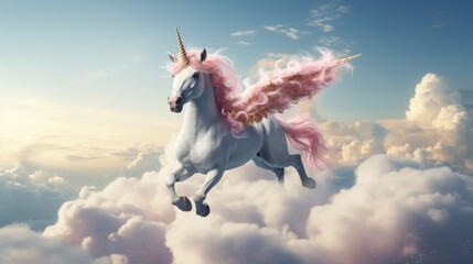 Adorable Unicorn on Flying Cloud