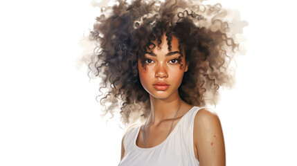 Young afro woman posing  isolated on transparent and white background.PNG image.	