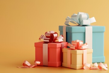 Gift Boxes and Ribbons Showcasing beautifully wrapped gift boxes tied with decorative ribbons