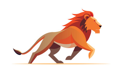 Running lion isolated on white background