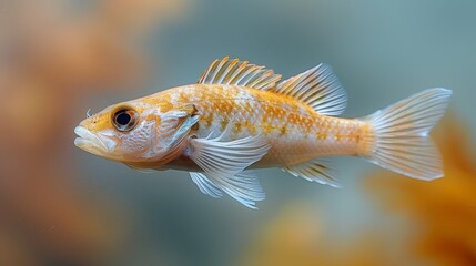  A clear photo of a golden fish swimming in a school of goldfish with a clear background