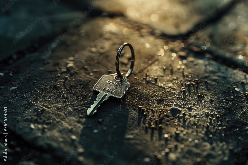 Aufkleber close up of a key on a stone surface, suitable for security concepts