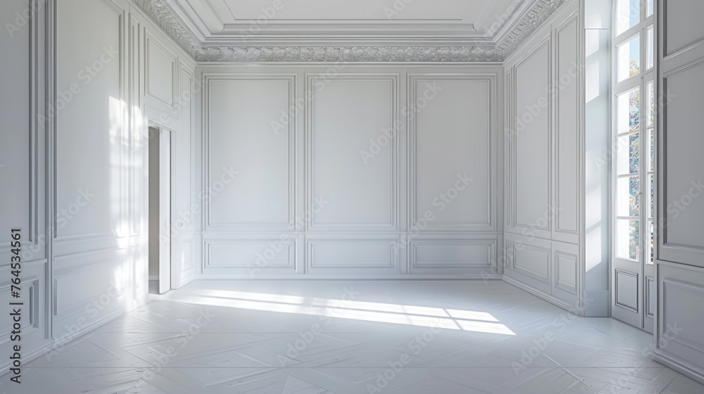 Poster simple and versatile empty room with white walls and floor. perfect for showcasing furniture or inte