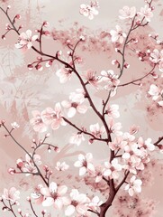 Fototapeta premium Delicate cherry blossoms and branches with subtle gradients of pink and white