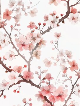Delicate cherry blossoms and branches with subtle gradients of pink and white