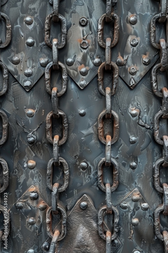Poster close up of a metal door with a chain, suitable for security concepts