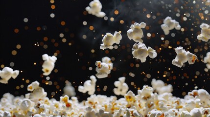 A bunch of popcorn sitting on top of a table. Great for food or movie-themed projects