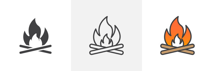 Icons of Crackling Campfires. Symbols of Adventure and Outdoor Escapades.