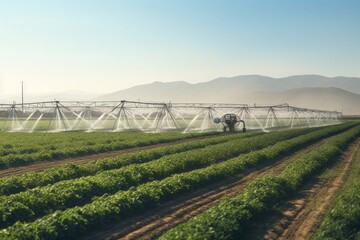 Irrigation System and Crop Sprinklers in the concept of efficient water management and irrigation practices - obrazy, fototapety, plakaty