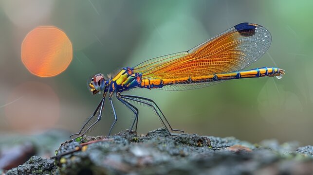  A sharp dragonfly photo on rock amidst soft, diffused lighting