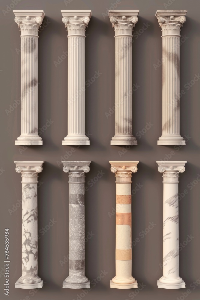 Poster A set of four different sized marble pillars. Suitable for architectural projects