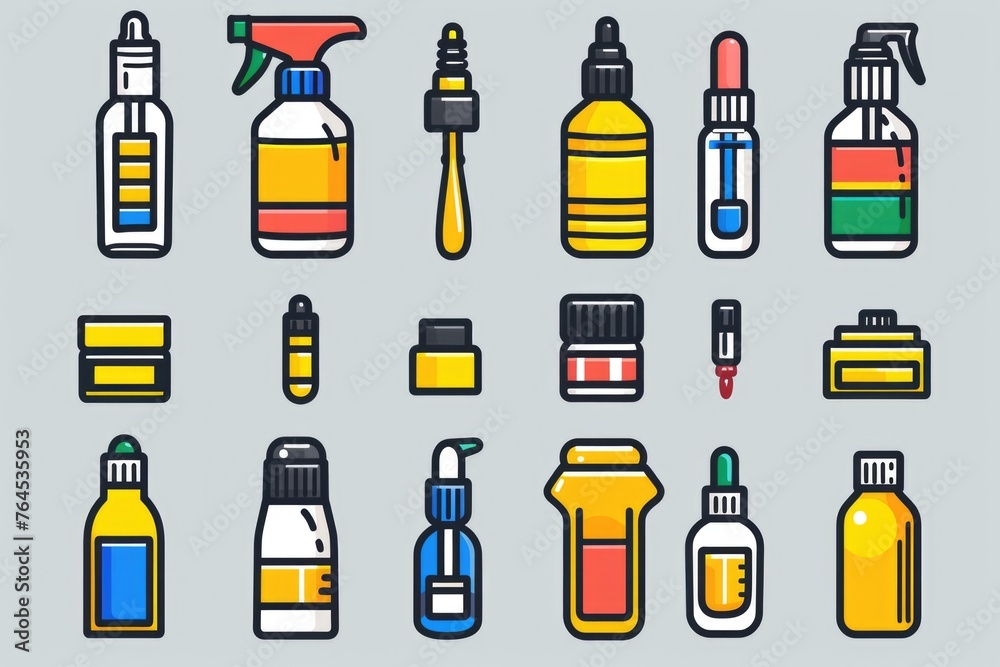 Poster Various colored bottles with different types of paint. Suitable for art and crafts projects