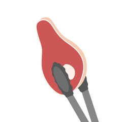 Tongs with raw steak. Eating and cooking single icon in cartoon style vector symbol stock...