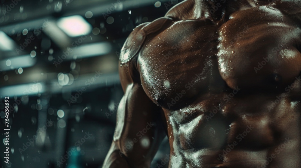 Poster close up of a man's torso standing in the rain. suitable for weather or outdoor concepts