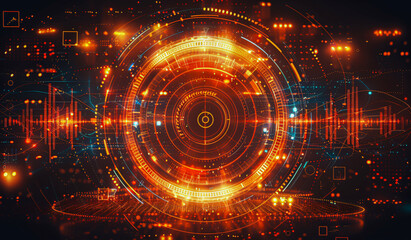 Obraz premium Futuristic Technology Network, Digital Lines and Circles in Space Concept