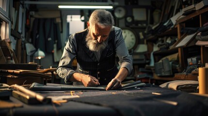 A man working on a piece of cloth. Suitable for textile or sewing related projects