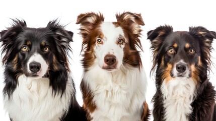 Three dogs sitting in a row, suitable for pet-related designs