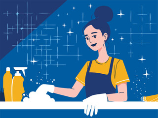 Cleaning services vector illustration. Professional Cleaning and Housekeeping Services - Hygiene, Maid, Sanitation, and More - 764537160