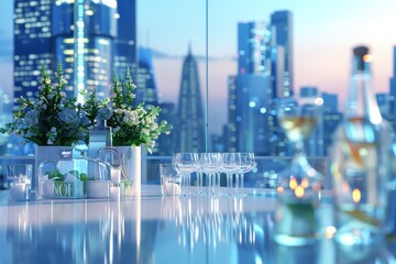 Cityscape Wedding Reception a cityscape wedding reception with panoramic views - obrazy, fototapety, plakaty