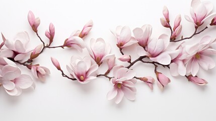 Fototapeta na wymiar elegant magnolia blooms with velvety petals on a white background for design layouts