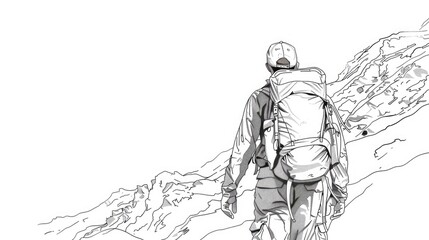 Obraz premium A man with a backpack walking up a hill. Perfect for outdoor and adventure themed designs