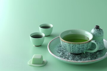 Matcha Tea and Wagashi a traditional Japanese tea set with a bowl