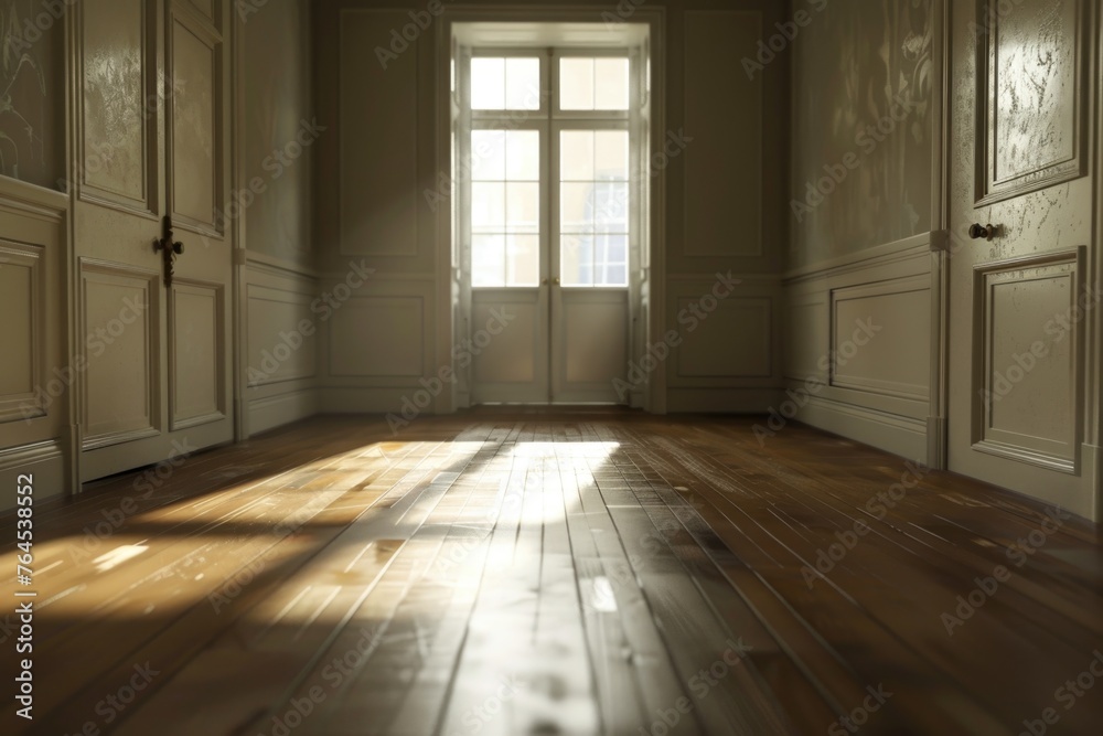Poster An empty room with a door and a window. Suitable for various interior design concepts