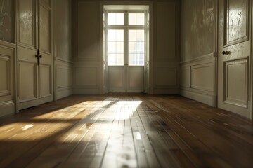 An empty room with a door and a window. Suitable for various interior design concepts