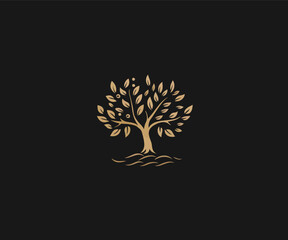 tree moon logo design template