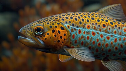 Obraz premium An image depicts a fish with orange, blue, black and white spots on its body