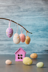 Easter Eggs and Miniature Pastel House - 764539352