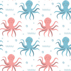 Vector octopus pattern, cute seamless baby pattern
